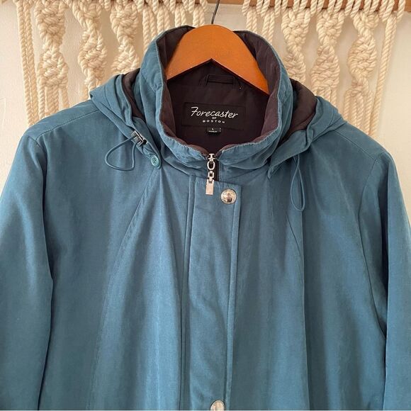 Forecaster of Boston Size Large Windbreaker Coat Jacket Removable Hood Teal - Picture 3 of 8